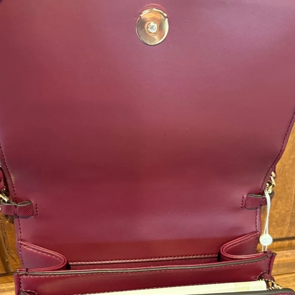 Tory Burch Savannah Comb Burgundy Quilted Crossbody Bag